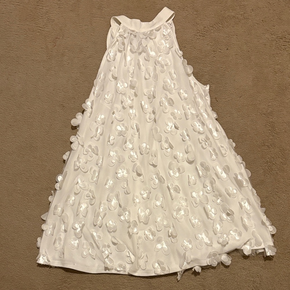 Girls White Dress with Flowers/Butterfly Appliqués